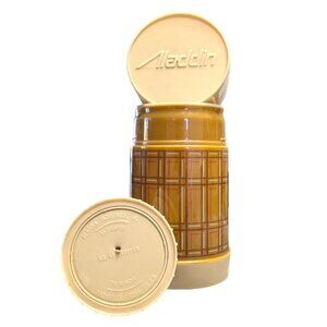 Vintage ALADDIN Best Buy Thermos Quart Wide Mouth Tan Brown Red Plaid - Like New